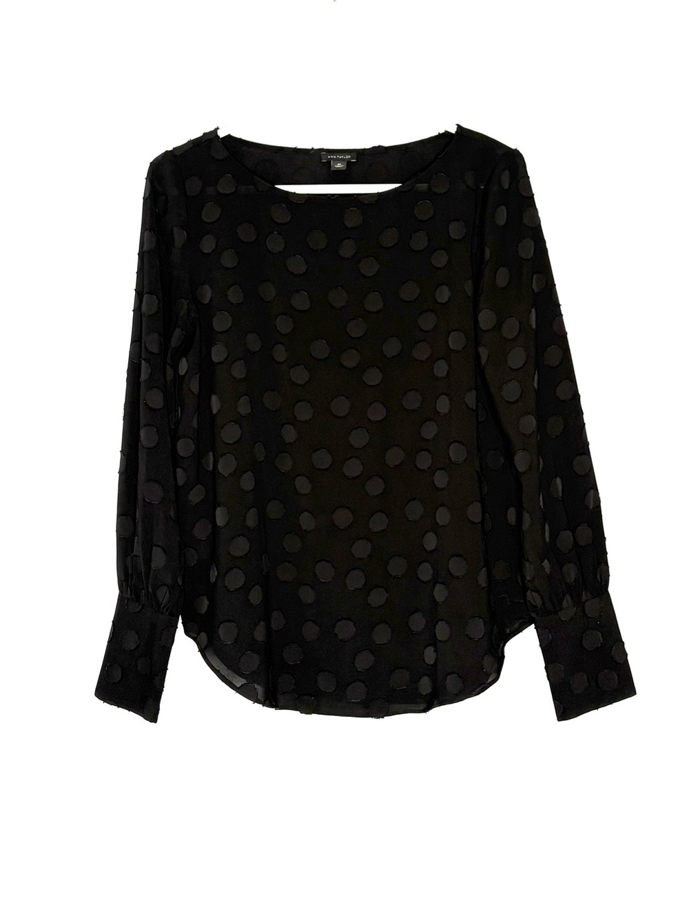 Ann Taylor black clip dot top blouse shirt chiffon